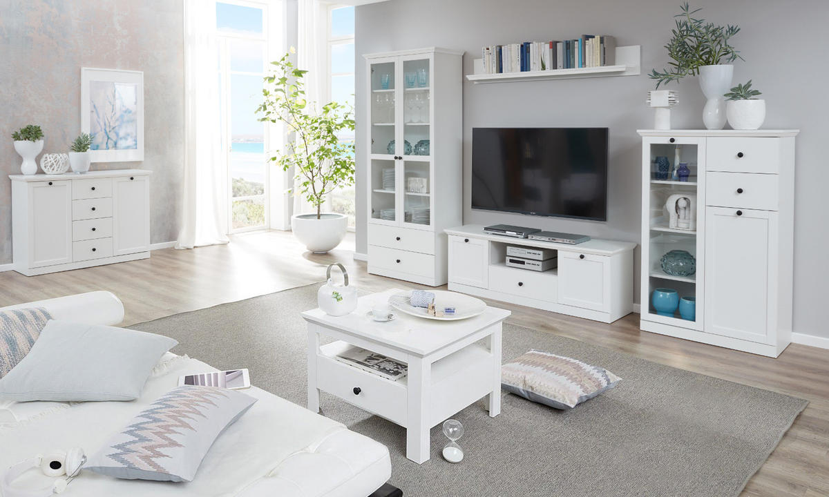 SIDEBOARD weiß, 195 x 88 cm Kommode im Landhausstil - Silberfarben/Weiß, Holzwerkstoff/Metall (195/88/41cm) - Top.Furn