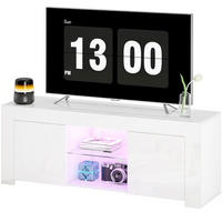 LOWBOARD 120/34/45 cm in Weiß mit LED-Beleuchtung und Glasablage - Weiß, Glas (120/45/34cm) - Flora Grace