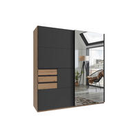 SCHWEBETÜRENSCHRANK Oldenburg in Artisan Eiche mit Spiegeltür und Grafitfront - Eiche Artisan/Braun, Holzwerkstoff (180/198/65cm)