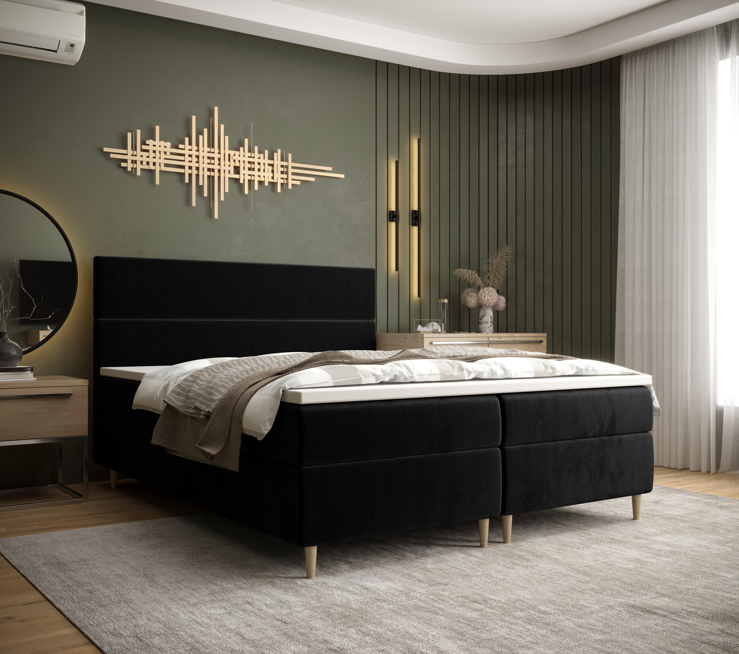 BOXBETT FLO mit Matratze H3, Bonell und Topper 140x200 Itaka 15 - Schwarz, Holz/Textil (140/200cm) - Bedante