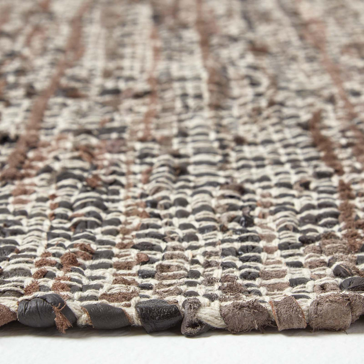 LEDERTEPPICH-LÄUFER gewebt mit Rautenmuster 66/200 cm - Braun, Leder (66/200cm) - Homescapes