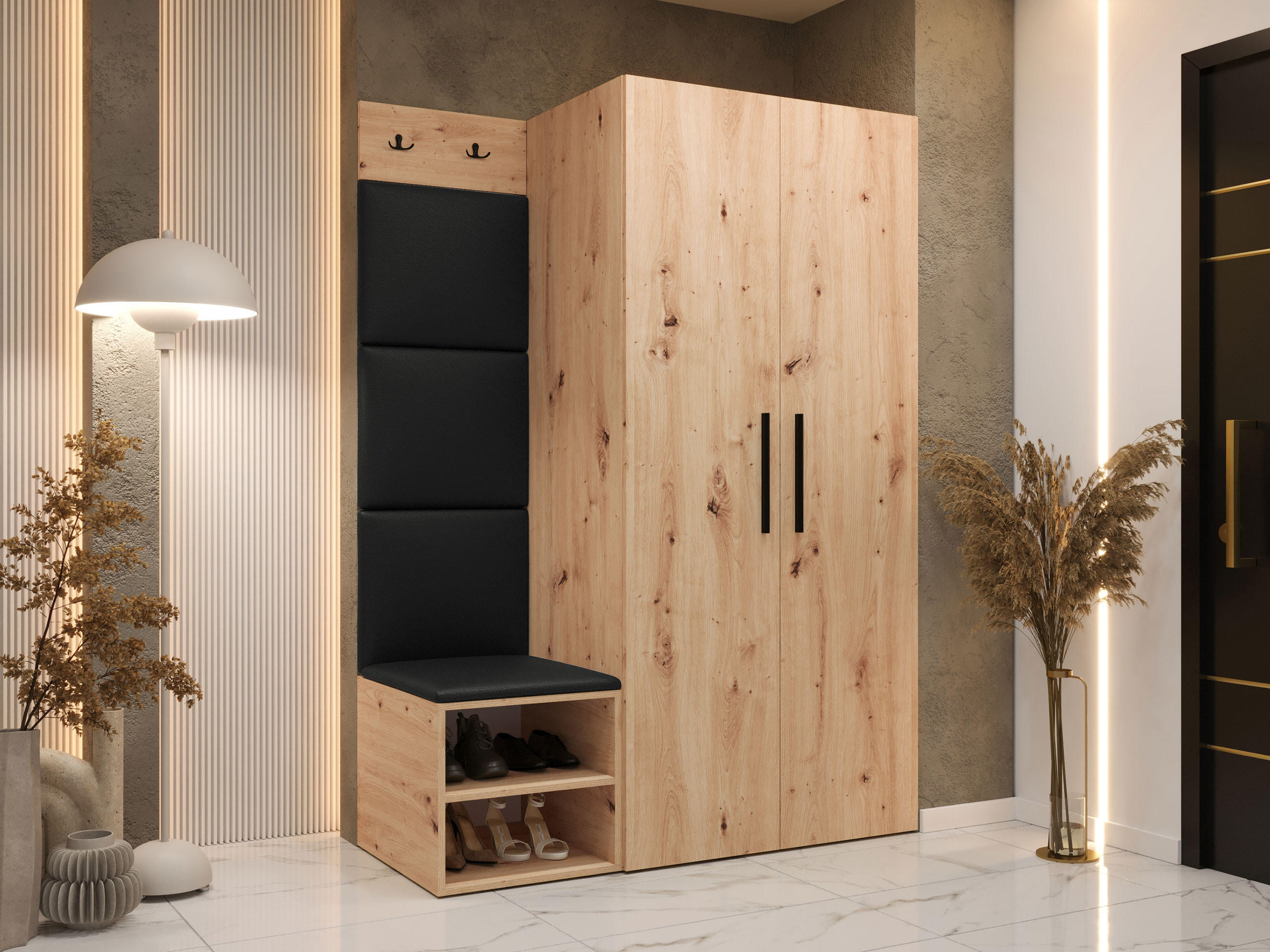 GARDEROBEN-SET Medi IV - Schwarz/Eiche Artisan, Holzwerkstoff/Kunststoff (80/191/50cm) - MIRJAN24