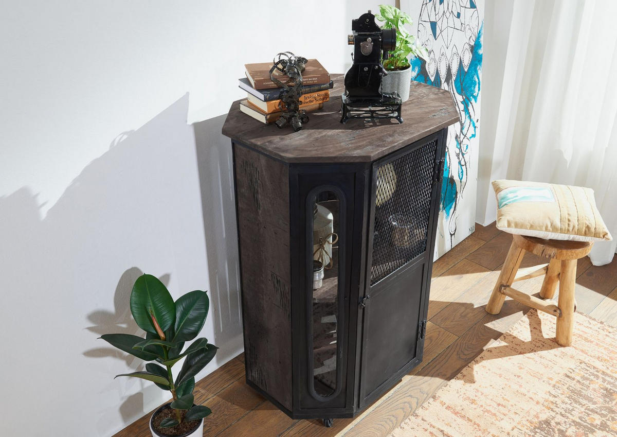 VITRINE Mango 76x60x120 grau lackiert RAILWAY #2330 - Grau, Holz (76/120/60cm) - Massivmoebel24