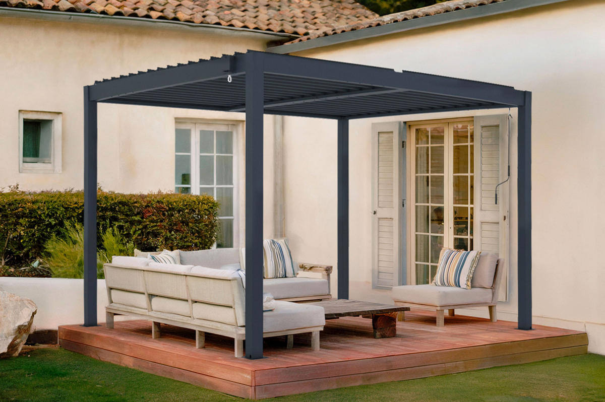 PERGOLA BIOKLIMATISCHE SELBSTTRAGENDE Piana grauem 3m x 2,5m - Grau, Metall (259/218/259cm) - Cazeboo