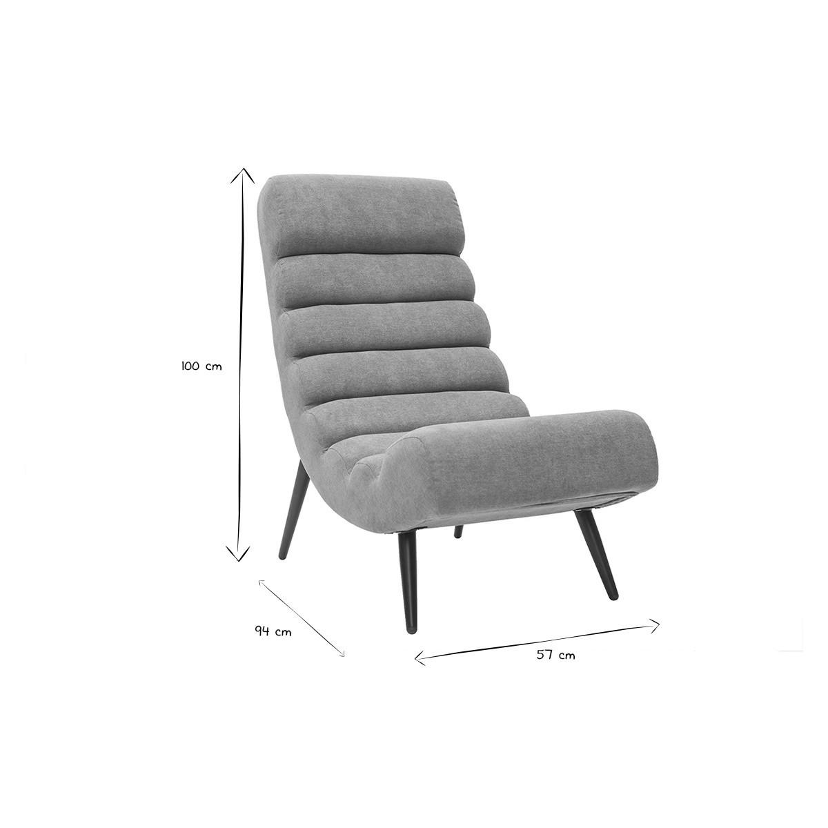 SESSEL Design Grauer Samteffekt Schwarzes Metall TAYLOR - Grau, Textil (94/100/57cm) - Miliboo