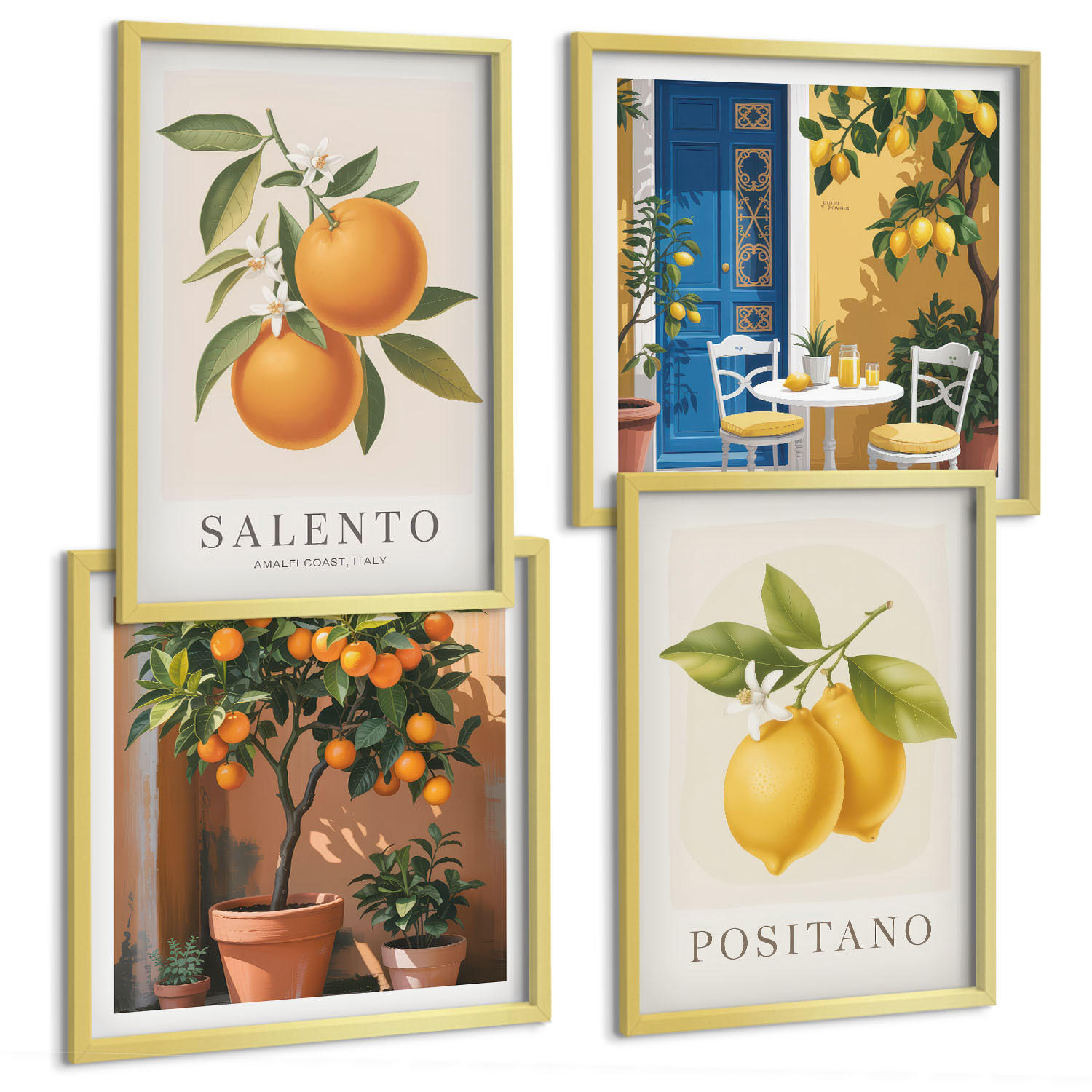BILDER SET 4er Set - 50x50 cm & 40x60 cm Goldrahmen - Amalfi-Zitronen und -Orangen - Goldfarben, Kunststoff (50/50cm) - TULUP