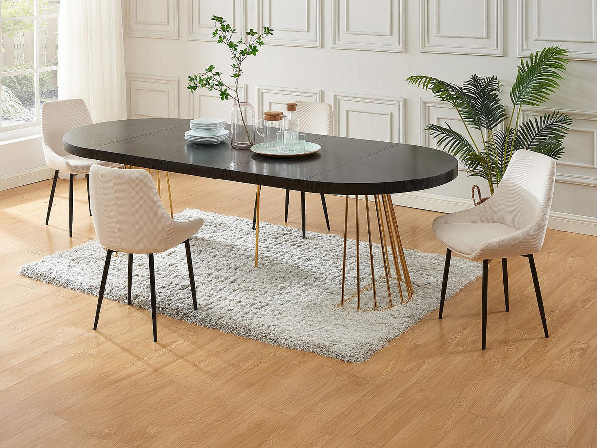 SET Tisch FIRELA + 4 Stühle MASURIE - Schwarz & Cremefarben - Schwarz, Holz (260/76/110cm) - Vente-Unique