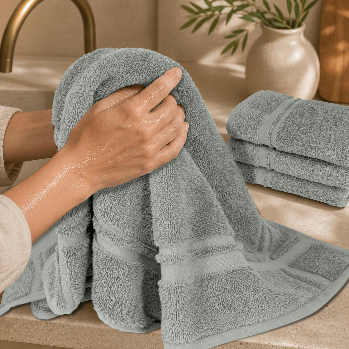 FROTTEE Küchenhandtücher 50x50 cm, 4er Set, Stein Grau - Grau, Textil (50/50cm) - Lashuma