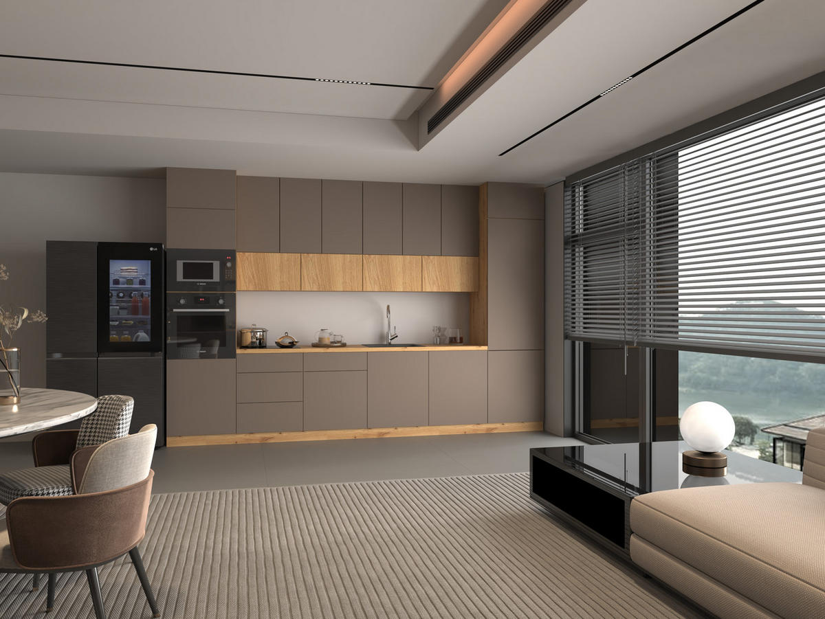 KÜCHENZEILE 360 - Langen KL3-M360 in Beige/Artisan Eiche - Beige/Schwarz, Holz (360/248/58cm)