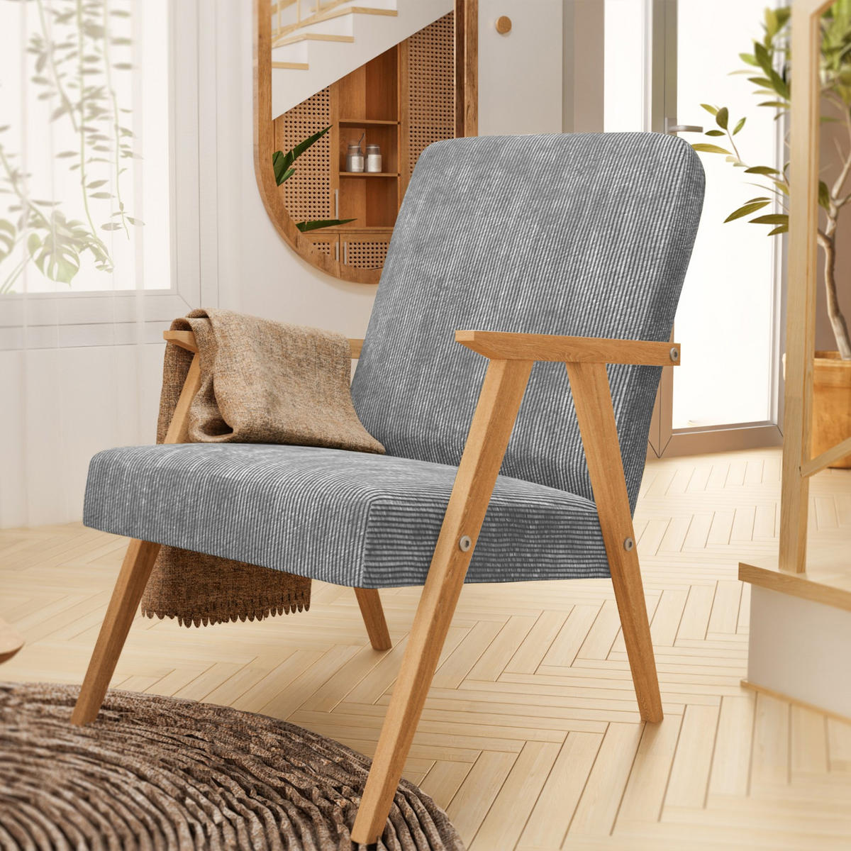 SESSEL Petra 81x63 cm im minimalistischen Stil Scandinavian, Holz, hellgrau - Hellgrau, Holz (59/81/63cm) - Margaret Hadas24