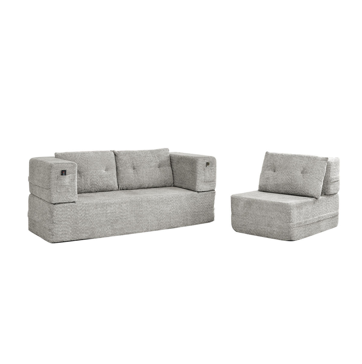 SCHLAFSOFA 2-in-1 mit Sessel Stoff Light Grey 2-tlg. - Hellgrau, Holzwerkstoff (194/39/199cm) - Meubliv