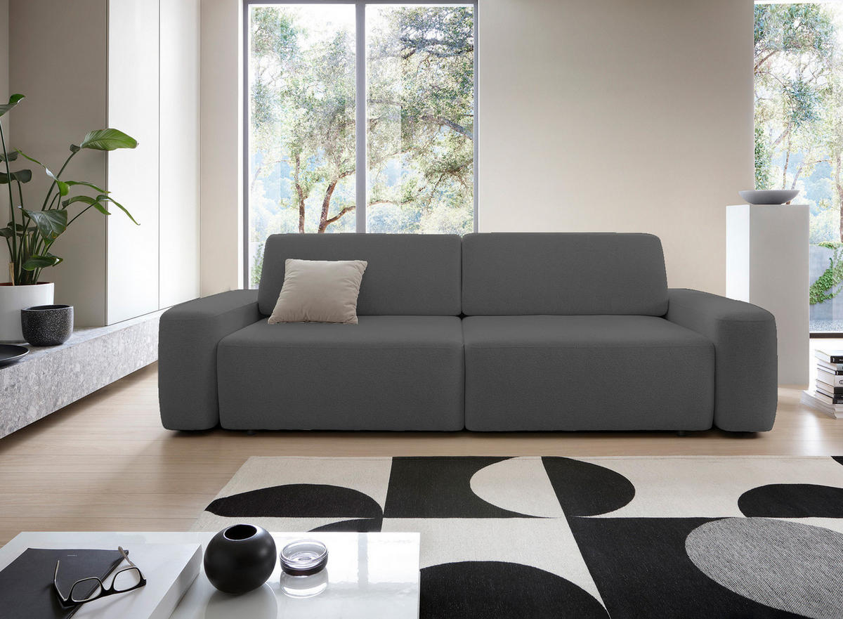 SOFA 4-Sitzer freistehend, Bettzeugcontainer, Polsterung aus PUR-Schaum, Stoff Raven, Schlaffunktion: 120x200 cm, Größe: 257x82x105 cm, Grau - Grau, Holz/Textil (257/82/105cm) - DomoHome