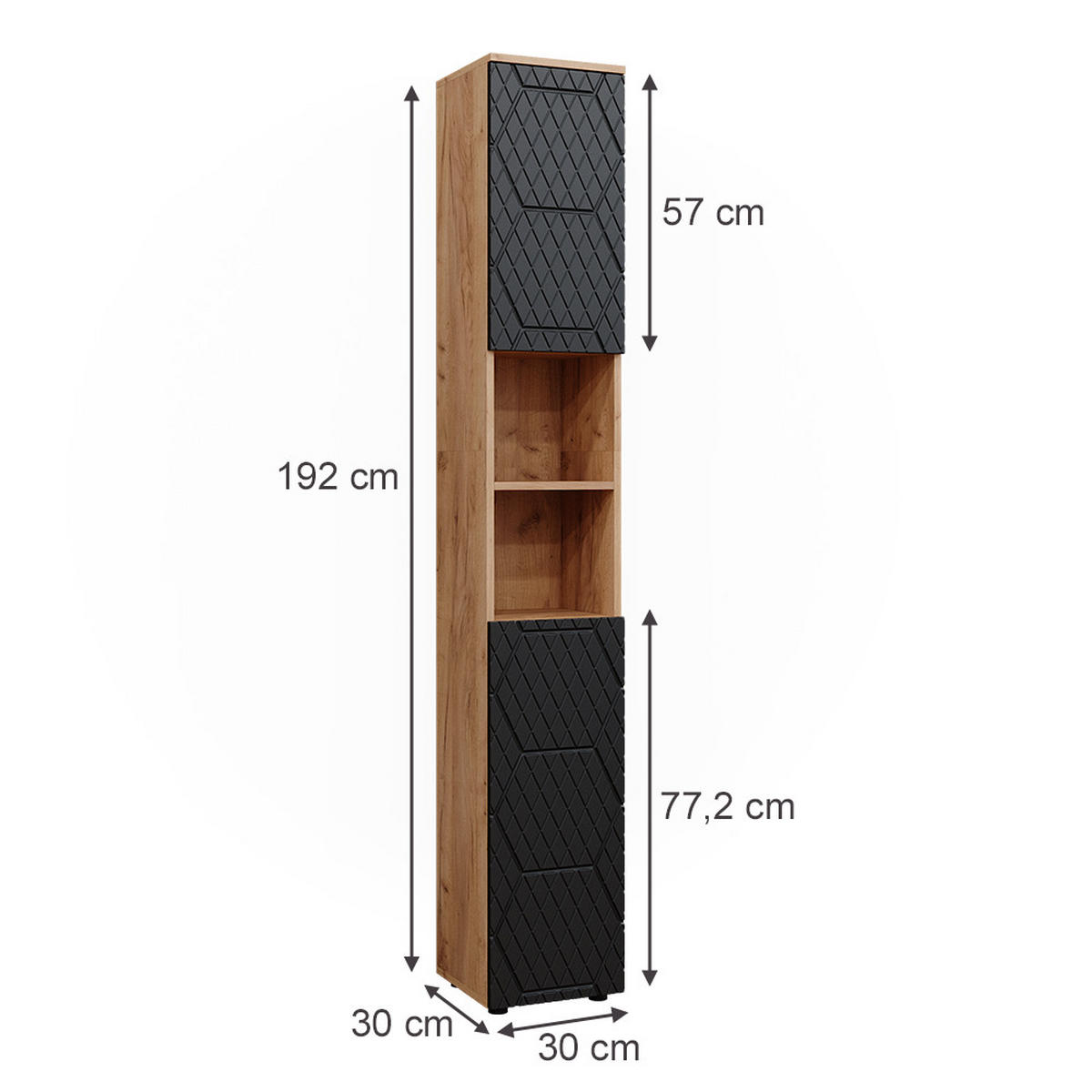 BADSCHRANK Irma Anthrazit gestreift 30 x 192 cm - Anthrazit/Eiche Wotan, Holzwerkstoff (30/192/30cm) - Vicco
