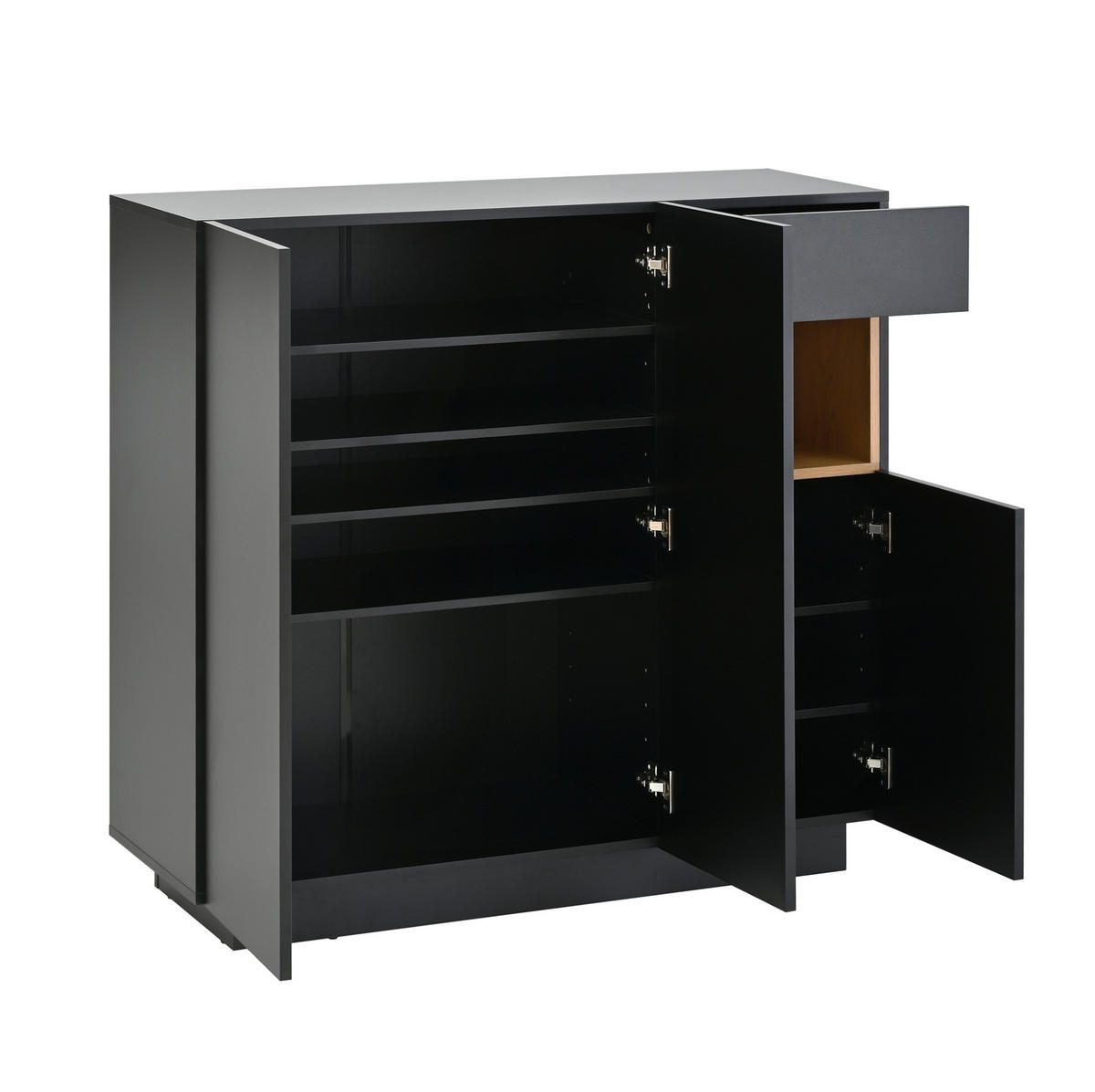 SCHUHSCHRANK 105/39,5/100,5 cm mit 16-farbiger LED-Beleuchtung, verstellbaren Einlegeböden und Schublade, Schwarz/Natur - Schwarz, Holzwerkstoff (105/100/39cm) - Redom