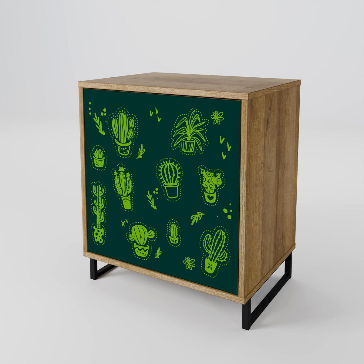 SIDEBOARD DESERT GREEN, Eichefarben, 57,5x42x70,5 cm, Schwarze Metall-Sternfüße - Eichefarben/Multicolor, Holzwerkstoff/Metall (57.5/70.5/42cm) - SpaceRebels