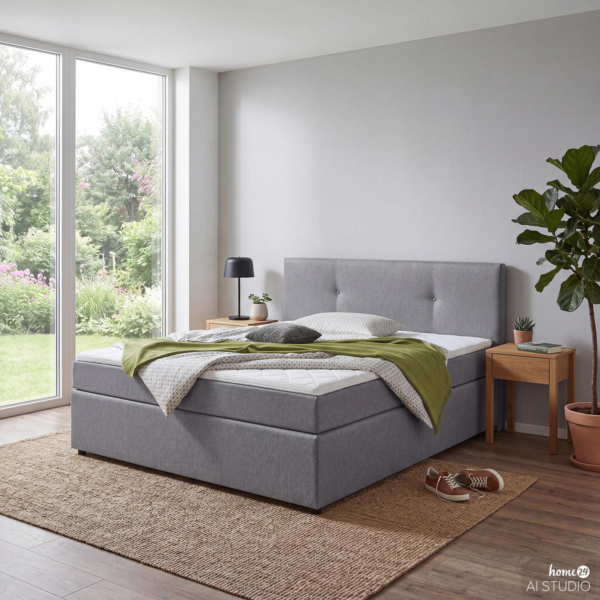 BOXBETT - Dunkelgrau, Holzwerkstoff/Textil (140/200cm) - home24