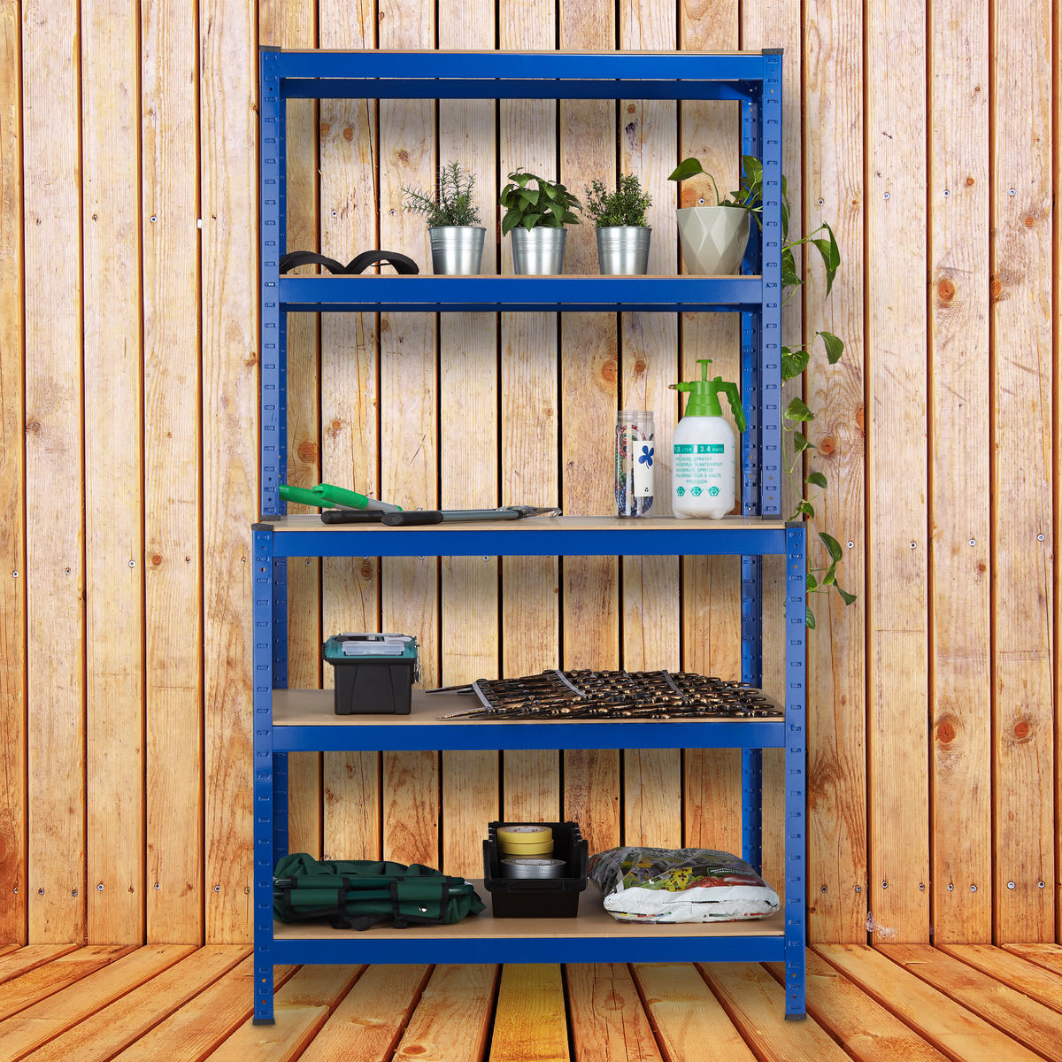 SCHWERLASTREGAL - Blau, Holzwerkstoff/Kunststoff (100/180/60cm) - Relaxdays