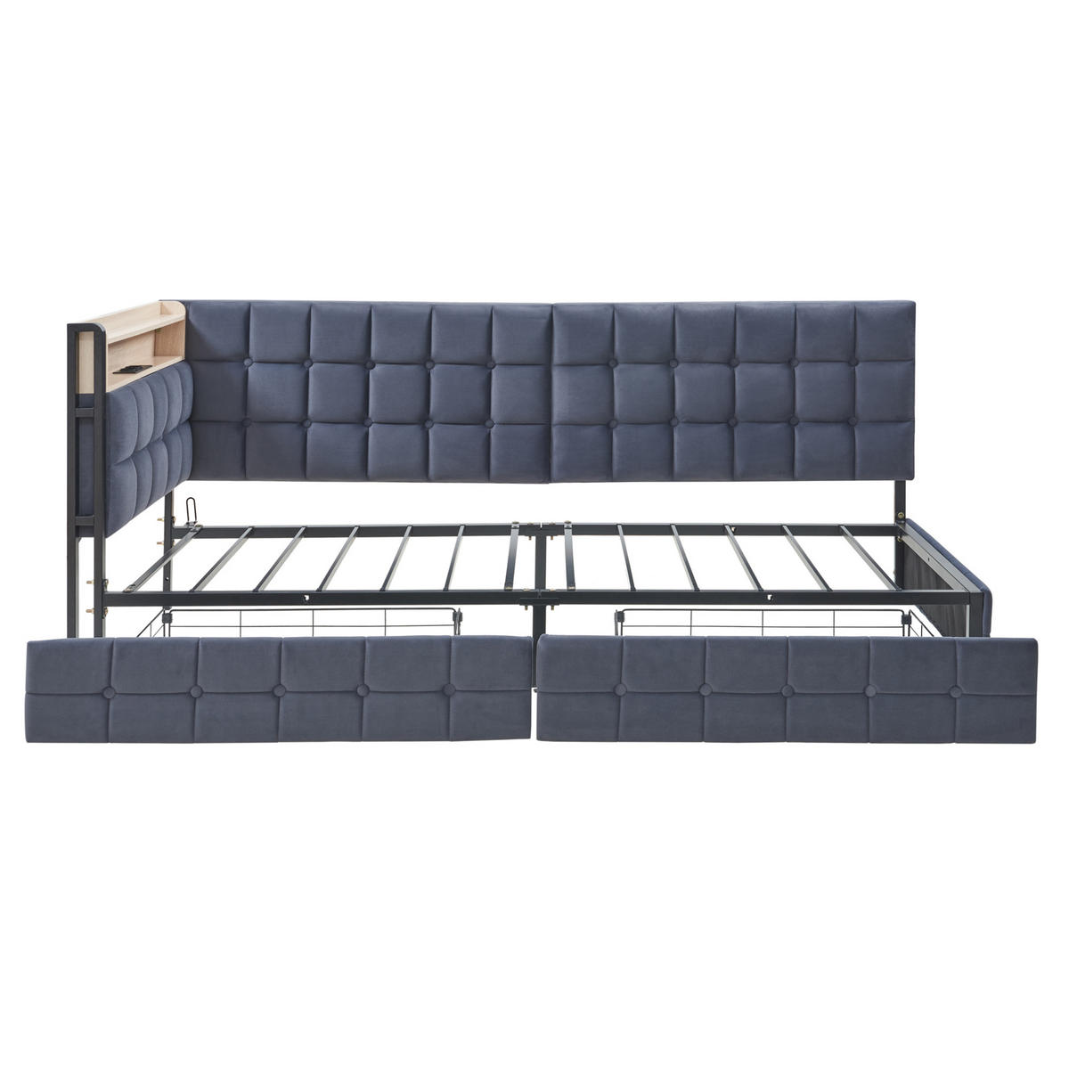 SCHLAFSOFA aus Samt 90x200 cm Grau mit 2 Schubladen, LED-Beleuchtung, USB- und Typ-C-Anschluss - Grau, Textil (90/200cm) - IVMEU
