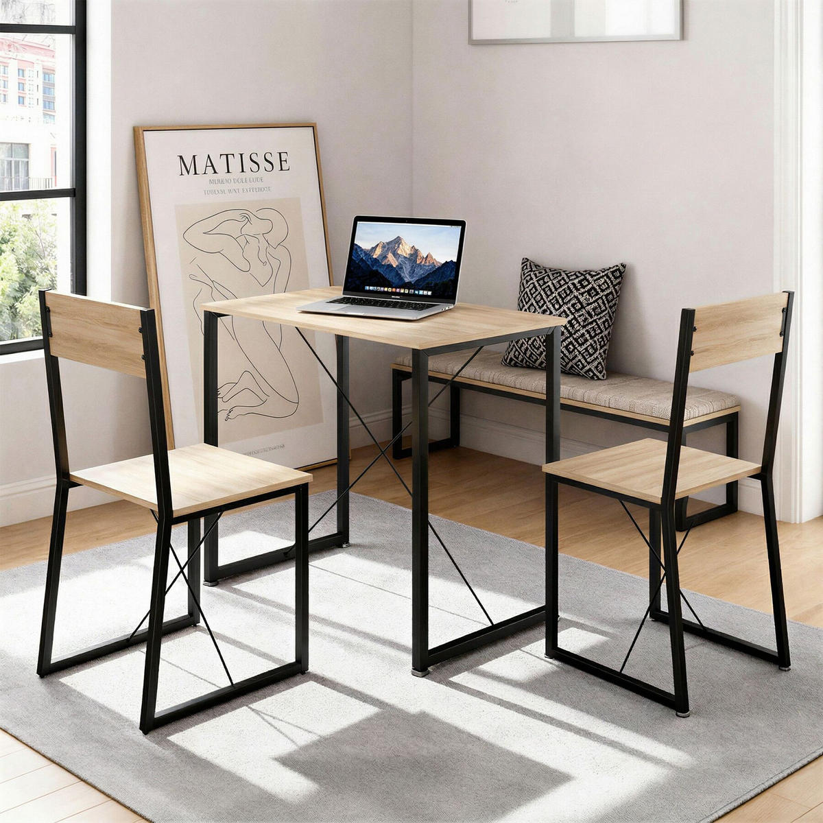 SITZGRUPPE Margate, mit höhenverstellbaren Kunststofffüßen, Industrial Holz hell, Eiche Sonoma - Naturfarben, Holzwerkstoff (80/90/138cm) - tectake
