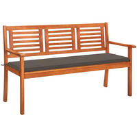 3-SITZER-GARTENBANK mit Auflage 150 cm Massivholz Eukalyptus - Taupe, Holz (150/89/60cm) - furnicato