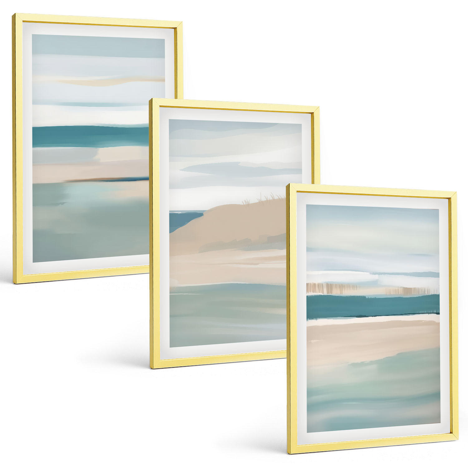 BILDER SET 3er Set - 40x60 cm Goldrahmen - Abstrakte blaue Landschaften - Goldfarben, Kunststoff (40/60cm) - TULUP