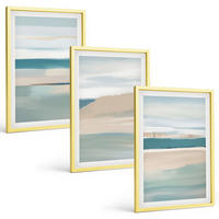 BILDER SET 3er Set - 40x60 cm Goldrahmen - Abstrakte blaue Landschaften - Goldfarben, Kunststoff (40/60cm) - TULUP