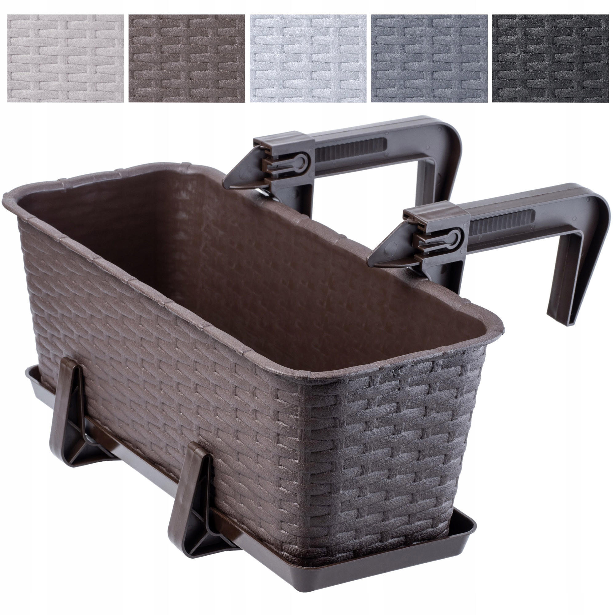 Blumentopf mit Untersetzer und 2 Griffe 40 cm, Braun - Braun, Kunststoff (17/40cm) - KADAX