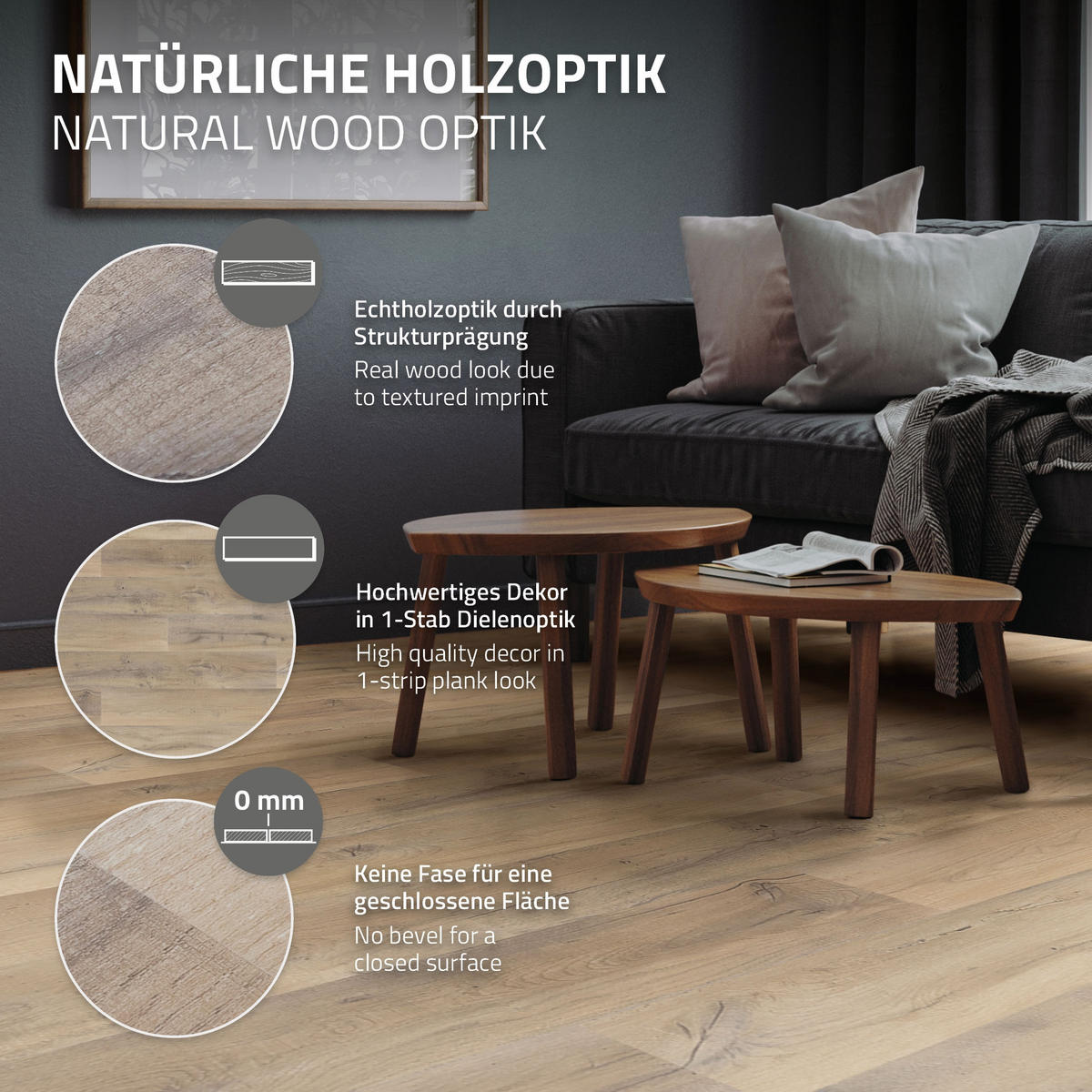VINYLOVÁ PODLAHA s klikovým systémem 1,54 m²/7 lamel, PVC podlahová krytina, dub rustikální světlý, vzhled dřeva - barva dubu, plast/umělá hmota (122/18/0.42cm) - ML-DESIGN