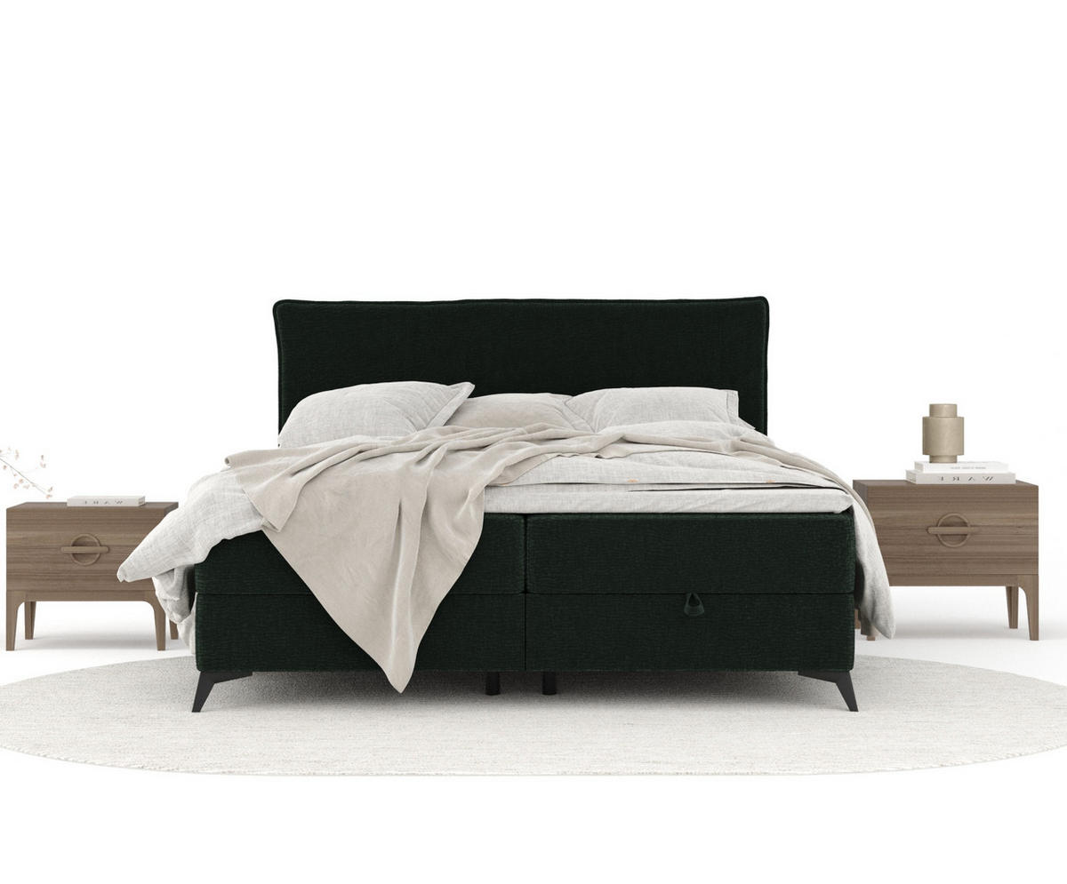 BOXBETT Peru Dunkelgrün 120/200 cm im Chenille-Stoff - Dunkelgrün/Schwarz, Holz/Holzwerkstoff (140/200cm) - Maison de Reve