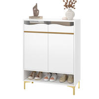 SCHUHSCHRANK 80/35/105 cm in Weiß mit 2 Schubladen, LED-Licht und goldfarbenen Füßen - Weiß, Holzwerkstoff (80/105/35cm) - BEAOK