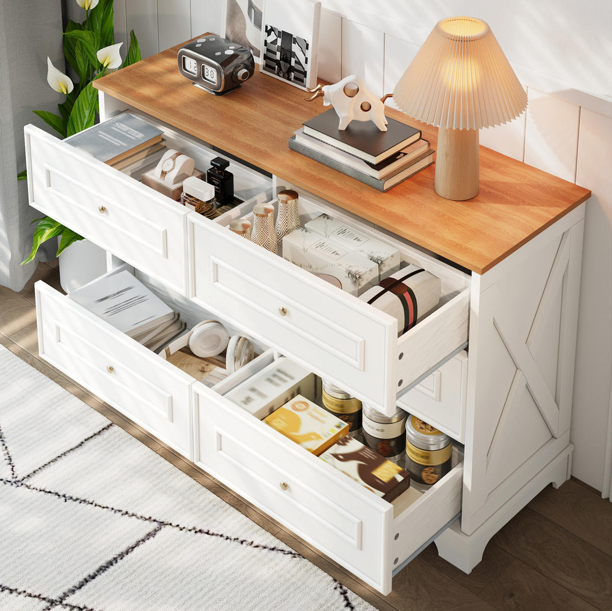 KOMMODE aus MDF & Spanplatte 120x40x76cm in Weiß mit 6 Schubladen - Weiß, Holzwerkstoff (120/76/40cm) - Modfu