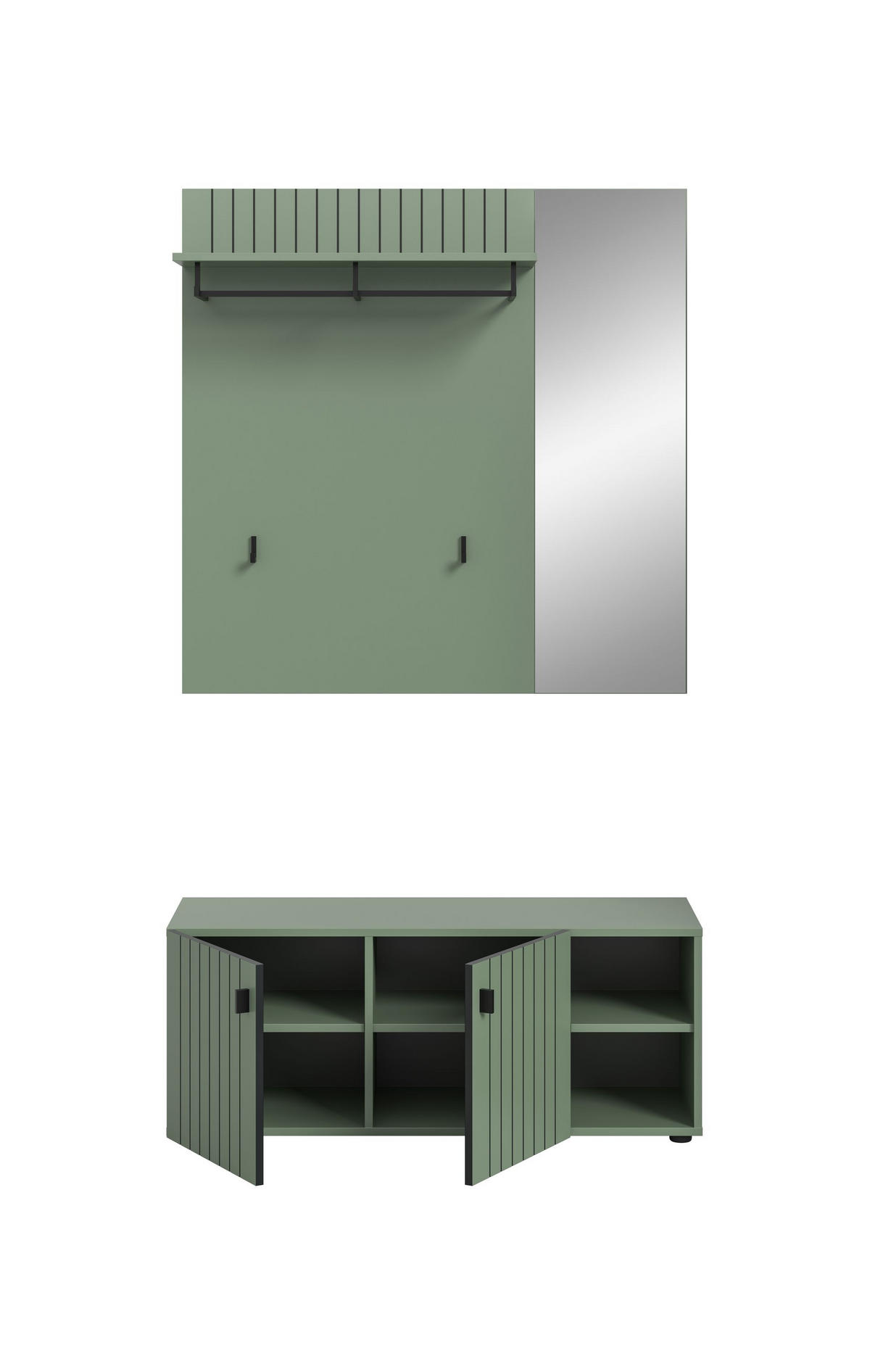 GARDEROBEN-SET STATION 2-tlg. (B/H/T: ca. 106/192/37 cm) in Smoke Green/Smoke Green - Dunkelgrün, Holzwerkstoff (106/192/37cm)