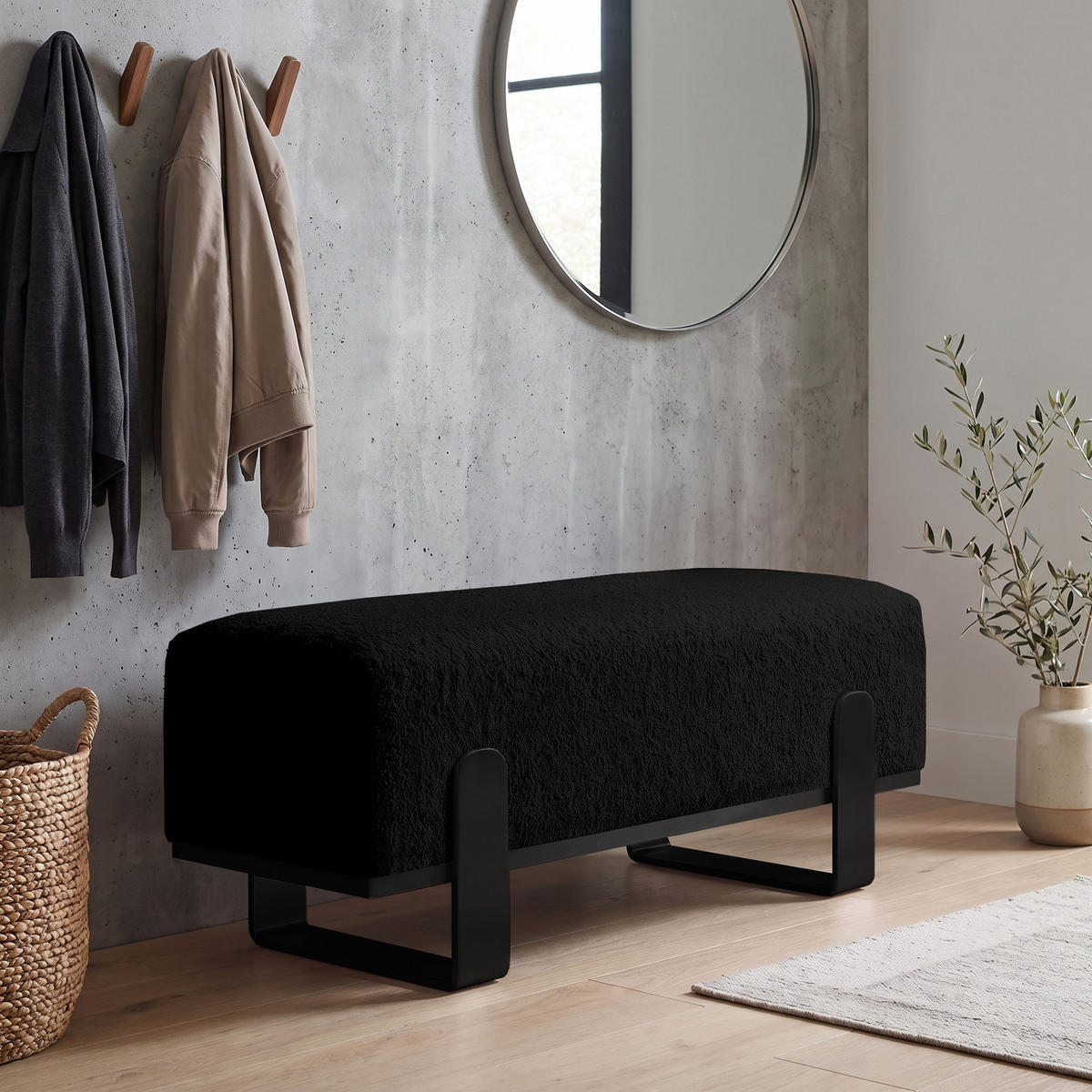 SITZBANK Melissa, Polsterbank 80 cm mit Metallgestell, Bouclé-Stoff, Schwarz - Schwarz, Metall (80/47/35cm) - Beautysofa