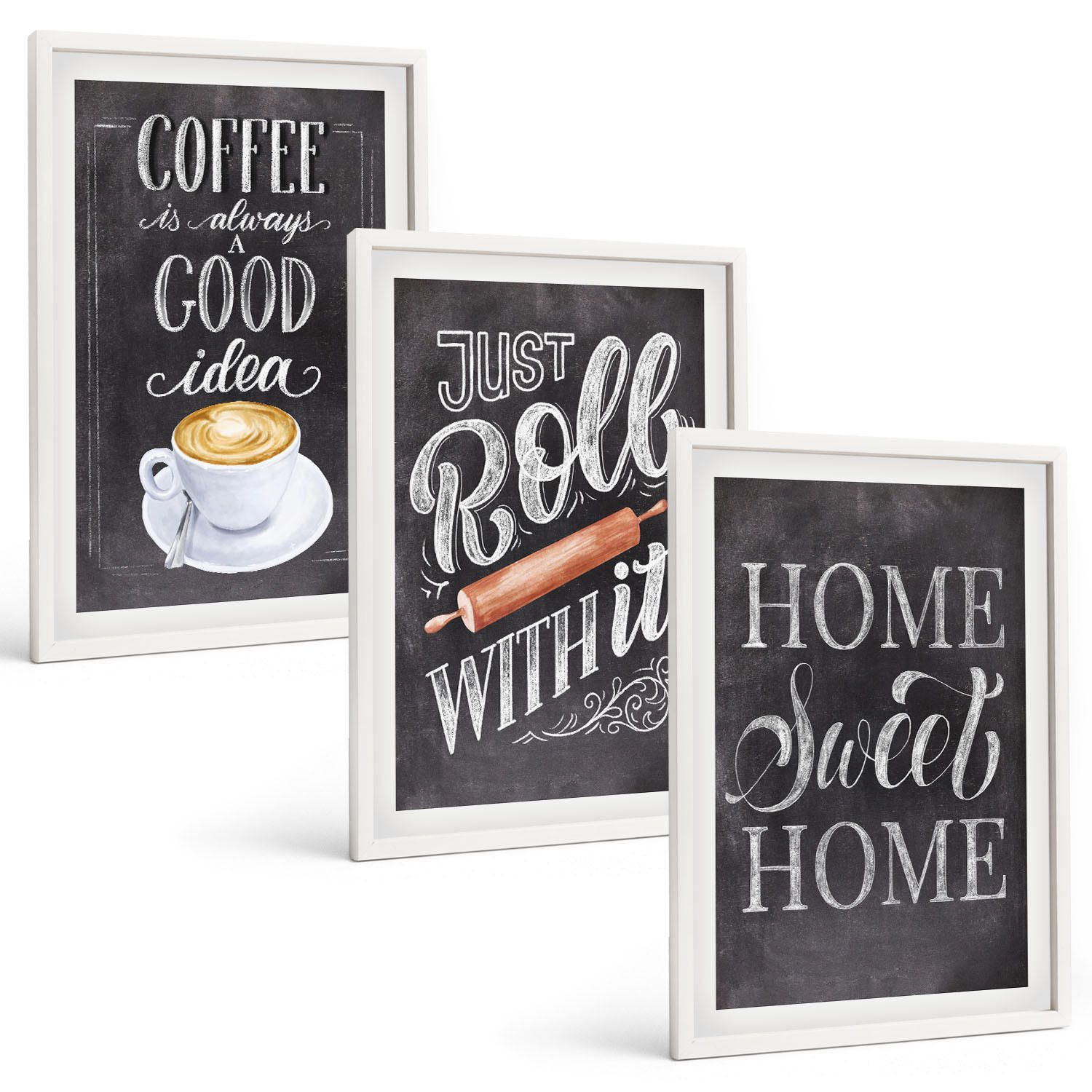 BILDER SET 3er Set - 40x60 cm Weißer Rahmen - Kaffeeroller, heimelige Wärme - Weiß, Kunststoff (40/60cm) - TULUP