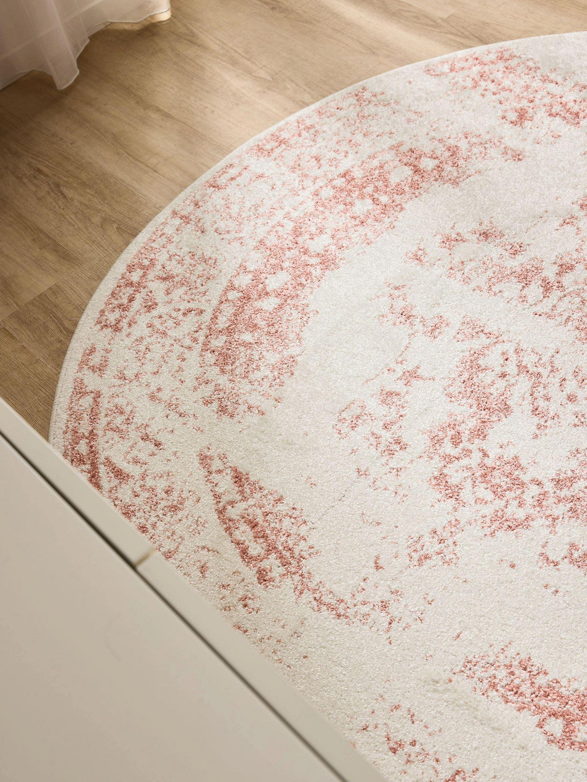 VINTAGE-TEPPICH Sia ø 120 cm rund - Creme/Rosa, Kunststoff (120/120cm) - benuta