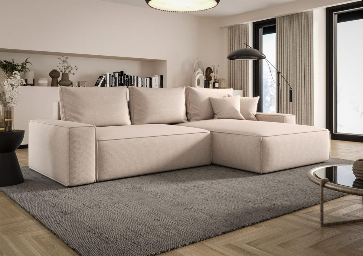 ECKSOFA Walken Mit Schlaffunktion - Creme, Holzwerkstoff/Textil (280/185cm) - Fun Möbel