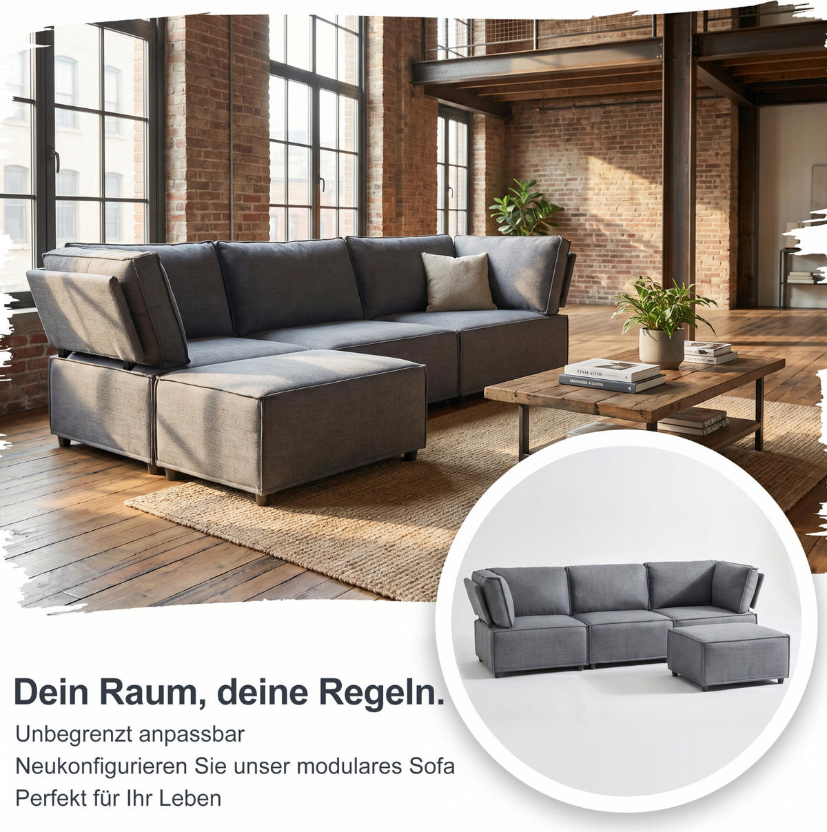SOFA modular flexibel kombinierbar Light Grey - Hellgrau, Holz (154/238cm) - Meubliv