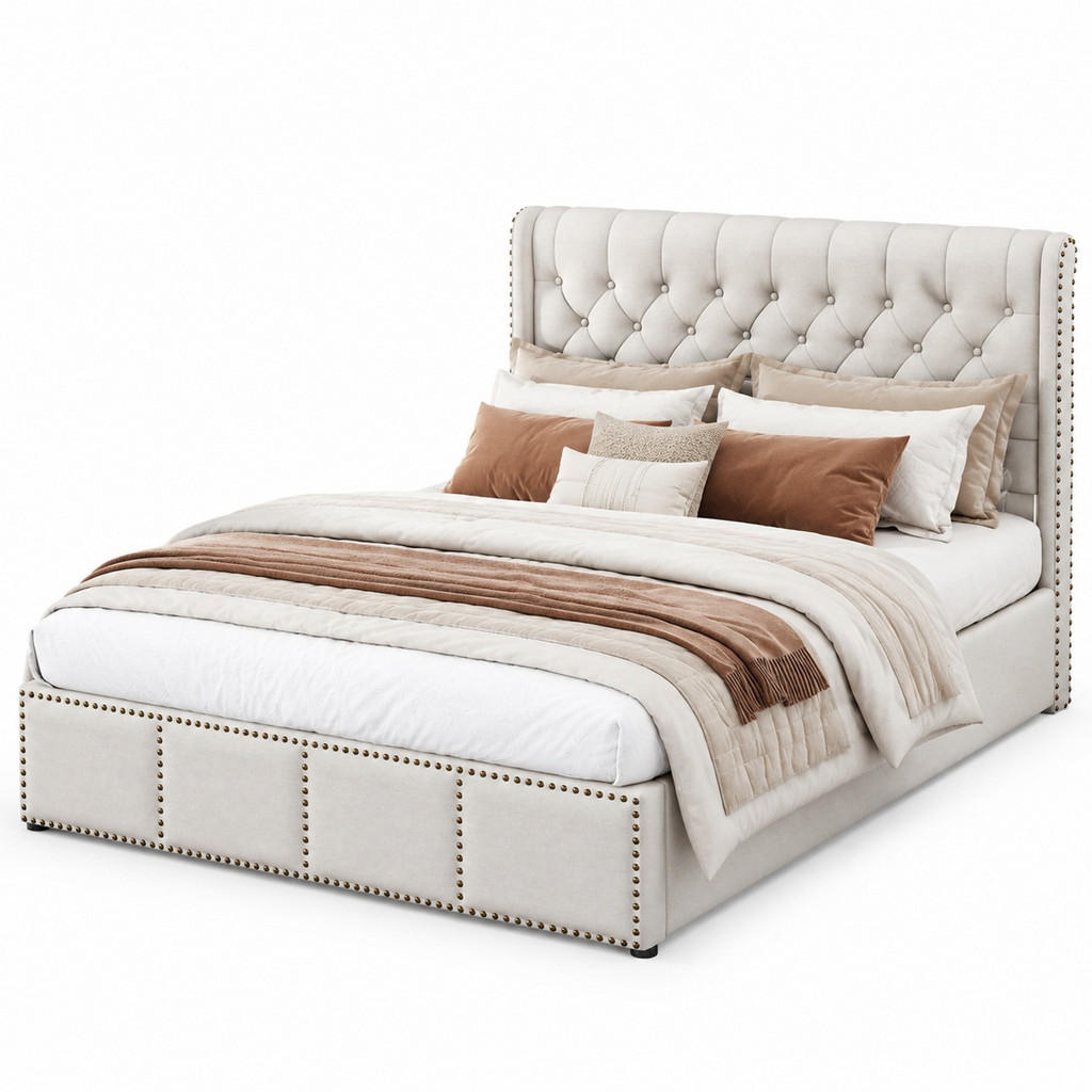 CHICFURN ČALOUNĚNÁ POSTEL 160/200 cm v šedé barvě s úložným prostorem z bavlněno-lněné látky