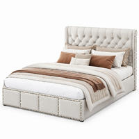 POLSTERBETT 160/200 cm in Grau Leinen mit Bettkasten und Nieten - Hellgrau, Holzwerkstoff/Textil (160/200cm) - CHICFURN