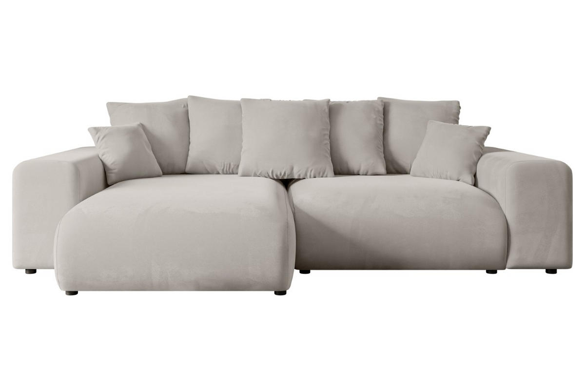 ECKSOFA mit Schlaffunktion und Bettkasten ESKAR-L 256x165x84cm Hellbraun Velours - Hellbraun/Schwarz, Holzwerkstoff/Kunststoff (165/256cm) - ALTDECOR