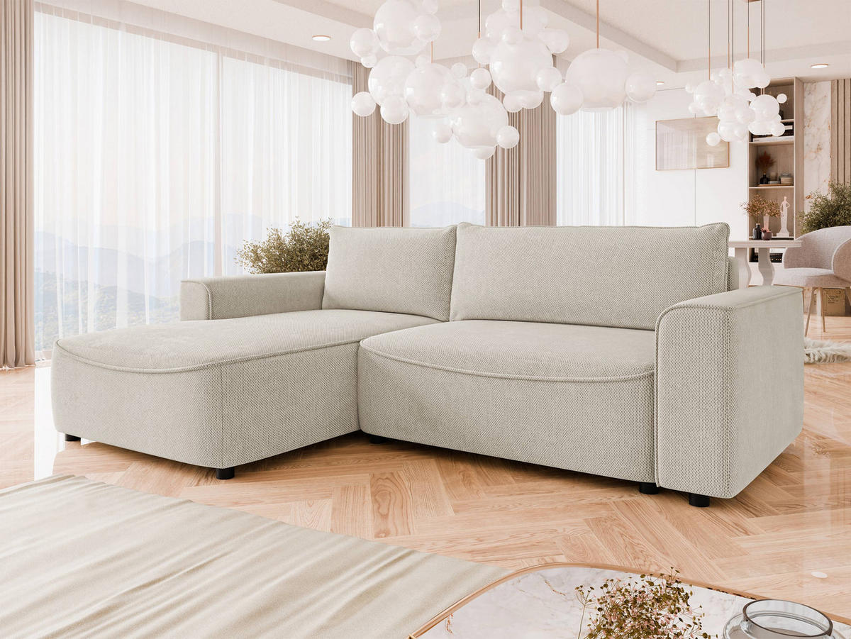 ECKSOFA Beliza, Seite: Links - Beige/Schwarz, Holz/Kunststoff (255/175cm) - MIRJAN24