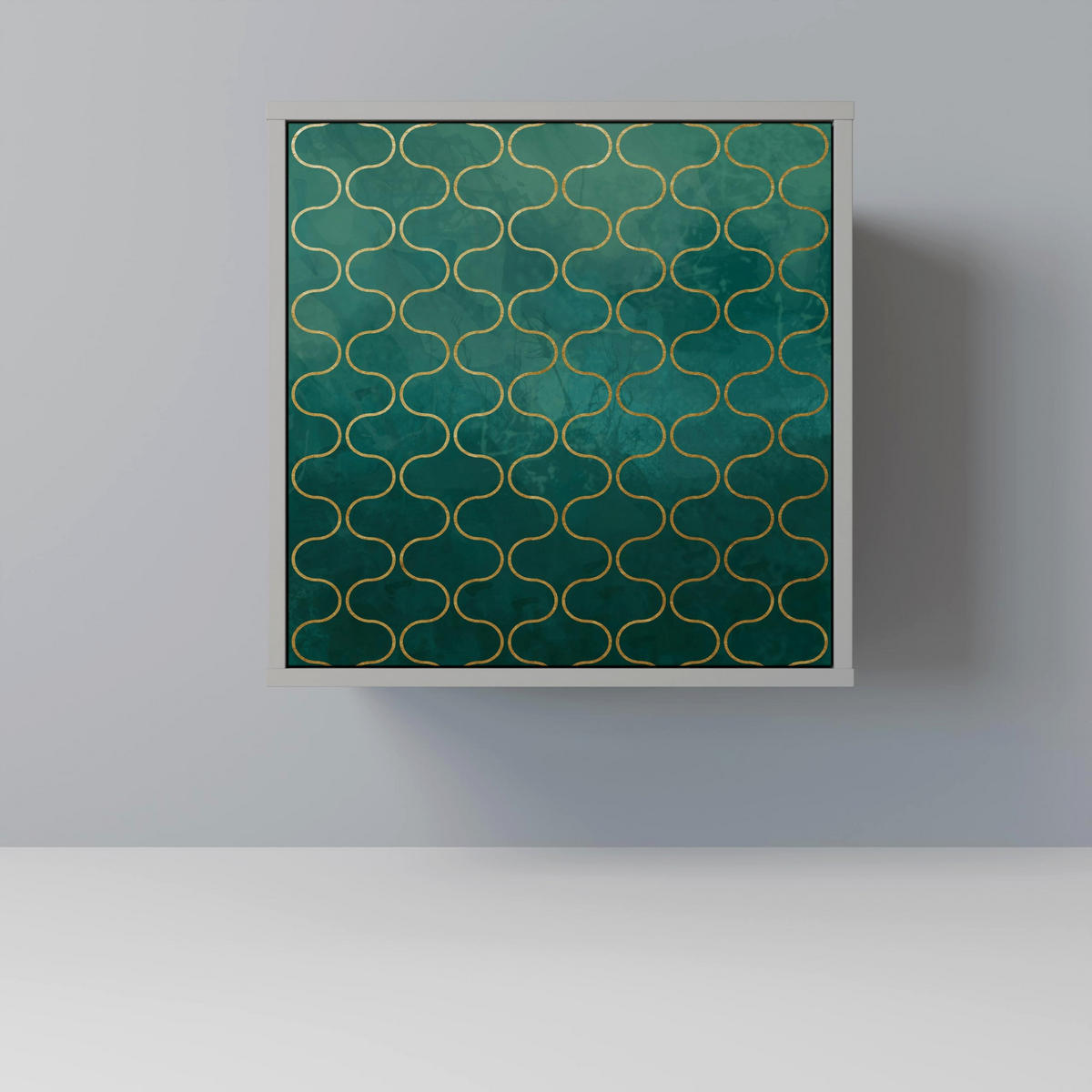 SIDEBOARD TESSELATED GREENERY, Grau, 57,5x42x77,5 cm, Schräge Buchenholzfüße - Buchefarben/Multicolor, Holzwerkstoff/Buchenholz (57.5/77.5/42cm) - SpaceRebels
