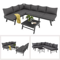 SITZGRUPPE Gartenmöbel-Set für 5-6 Personen – 2x 3-Sitzer Sofa & 1 Tisch, inkl. 7 grauen Kissen, dunkelgraues verzinktes Eisengestell mit Schutzfüßen - Grau, Metall - FOHERE