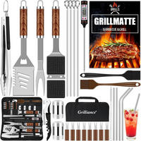 GRILLBESTECK Set 30-teilig Edelstahl mit Grillmatte und Koffer - Braun, Metall (39cm)
