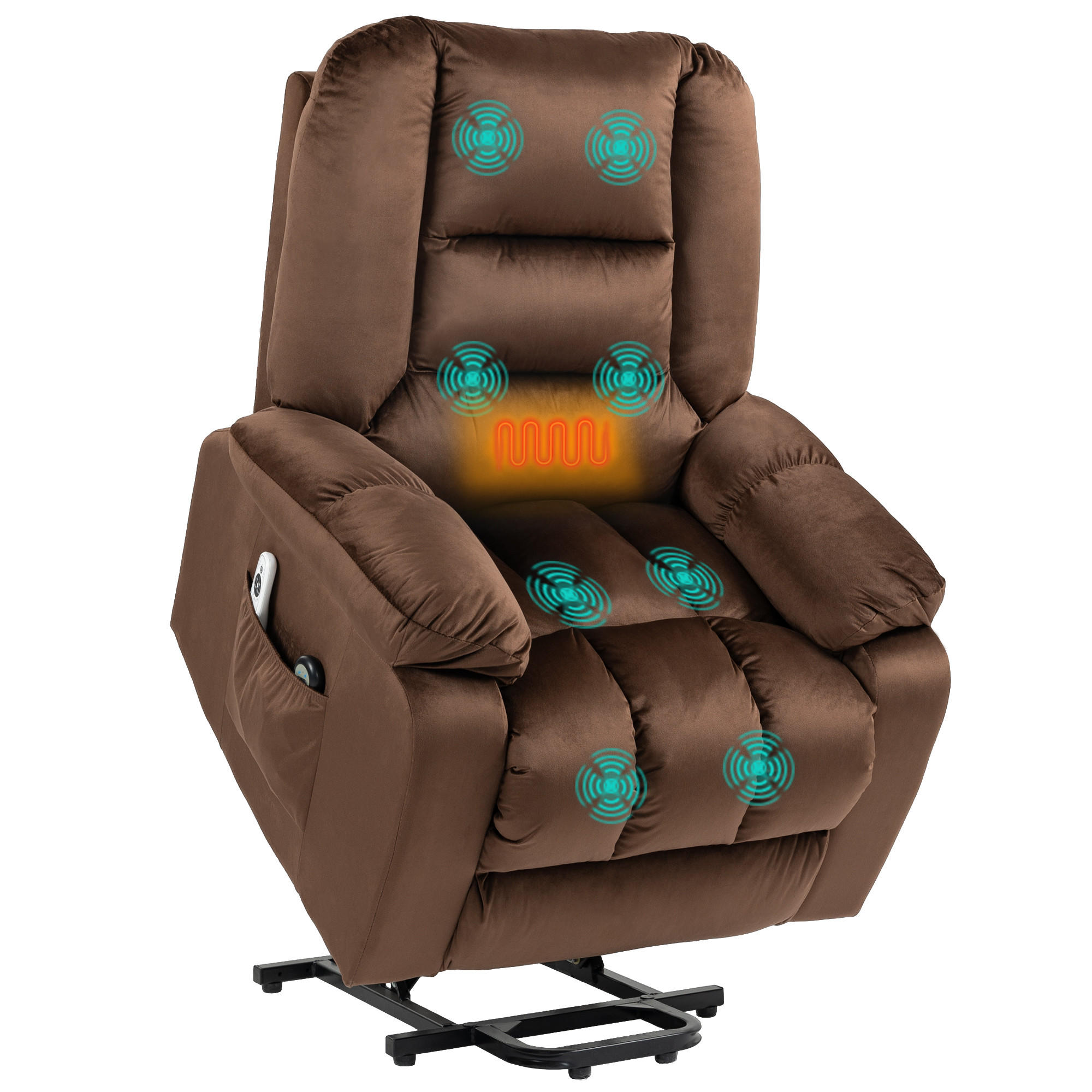RELAXSESSEL, Brauner Samt, Liege- & Massagefunktion, Heizung, Entspannungssessel - Multicolor, Holzwerkstoff (85/107/94cm) - FORIOUS