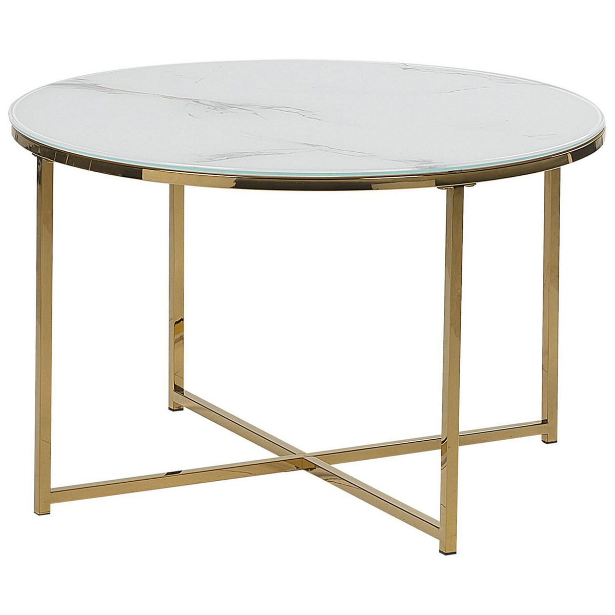 COUCHTISCH Marmor Optik weiß/gold 70 cm Quincy - Goldfarben/Weiß, Glas (70/70/45cm) - Beliani