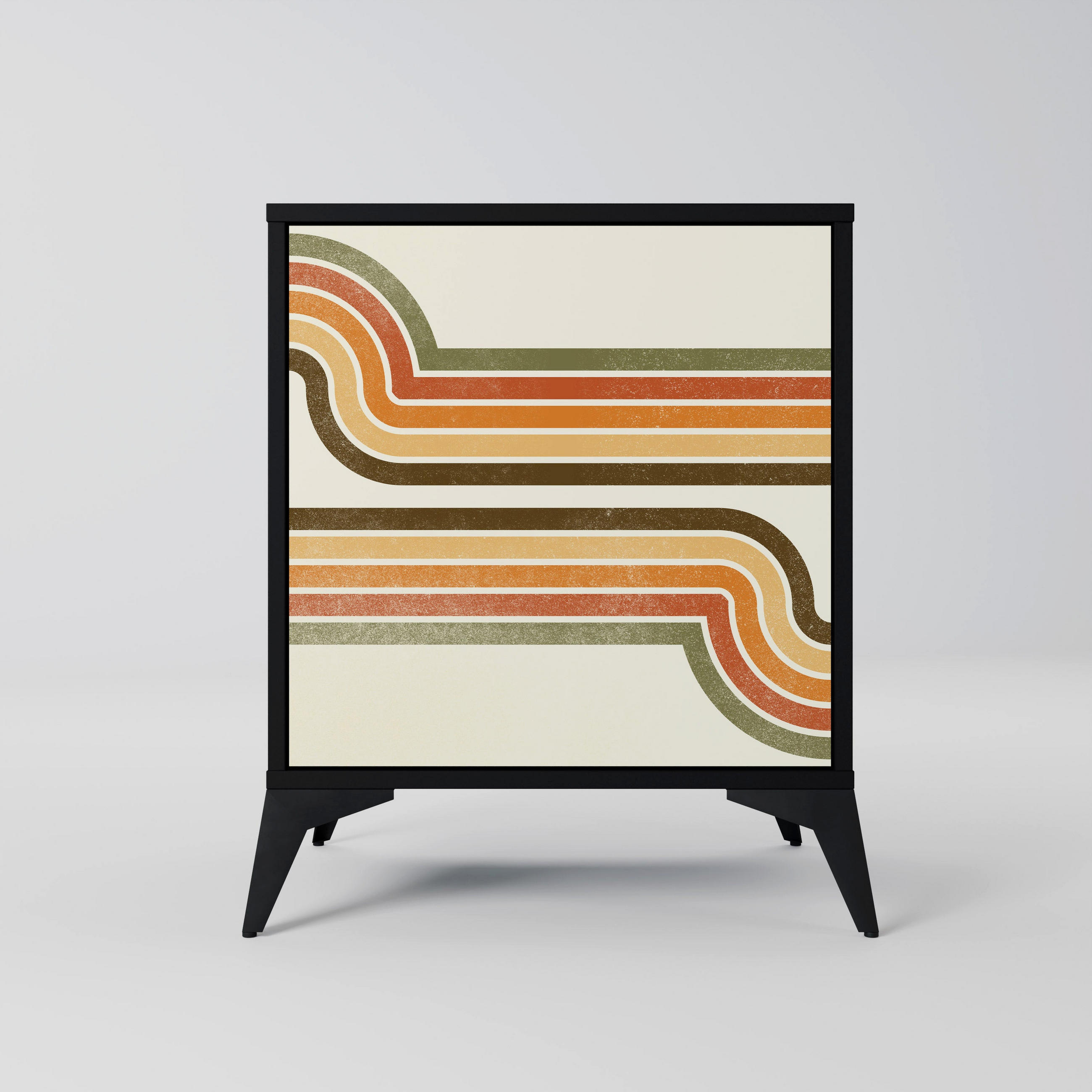 SIDEBOARD EXCEPTIONAL STREAM, Schwarz, 57,5x42x70,5 cm, Schwarze Metall-Sternfüße - Multicolor/Schwarz, Holzwerkstoff/Metall (57.5/70.5/42cm) - SpaceRebels