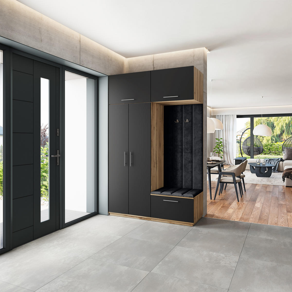 GARDEROBENSCHRANK REMA 150/240/60 cm Modern Eiche Wotan - Eiche Wotan/Schwarz, Holzwerkstoff (150/240/60cm) - MASSENO