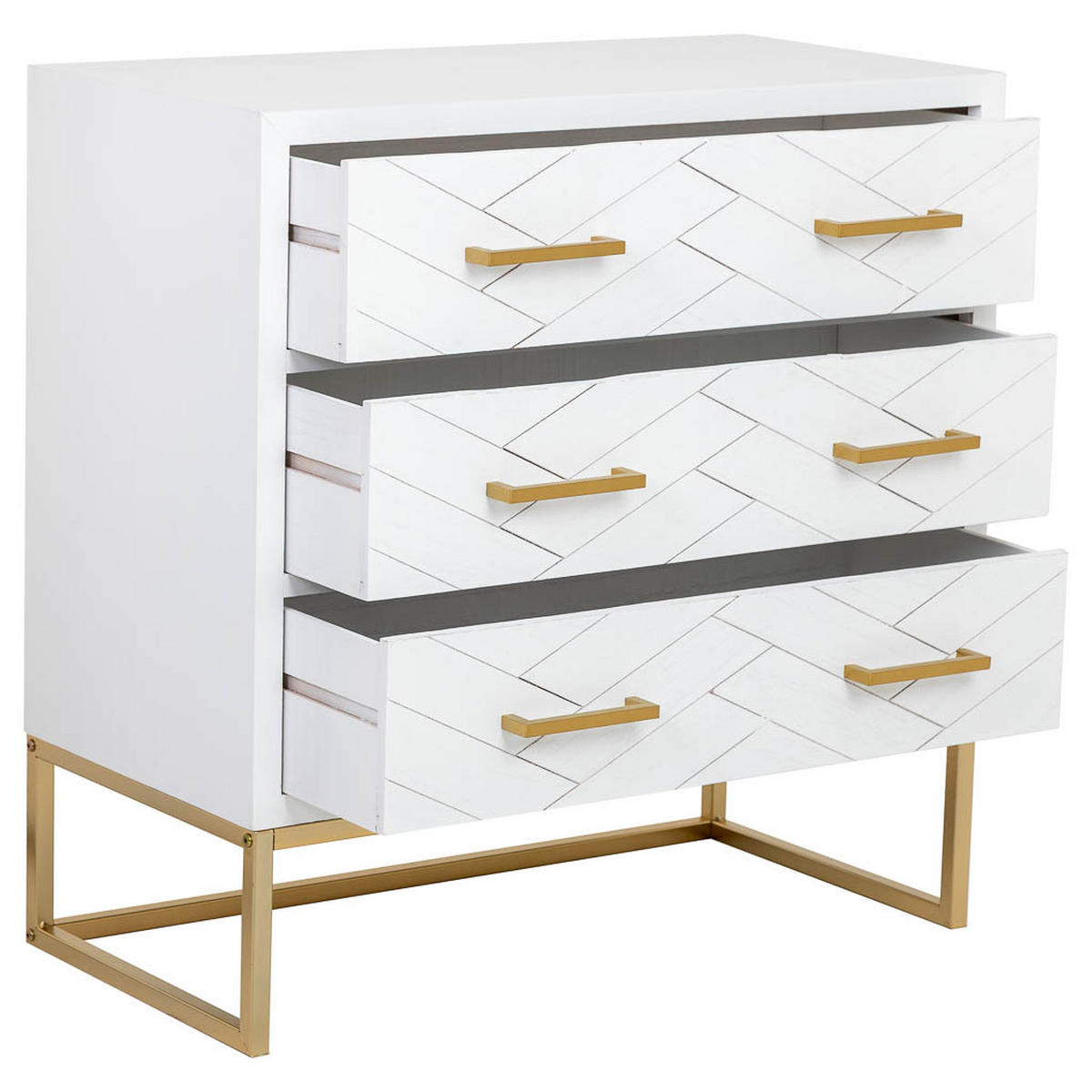 KOMMODE mit 3 schubladen aus holz und metall 80x39x81 cm - Weiß, Holz (80/81/39cm) - Wanderlust