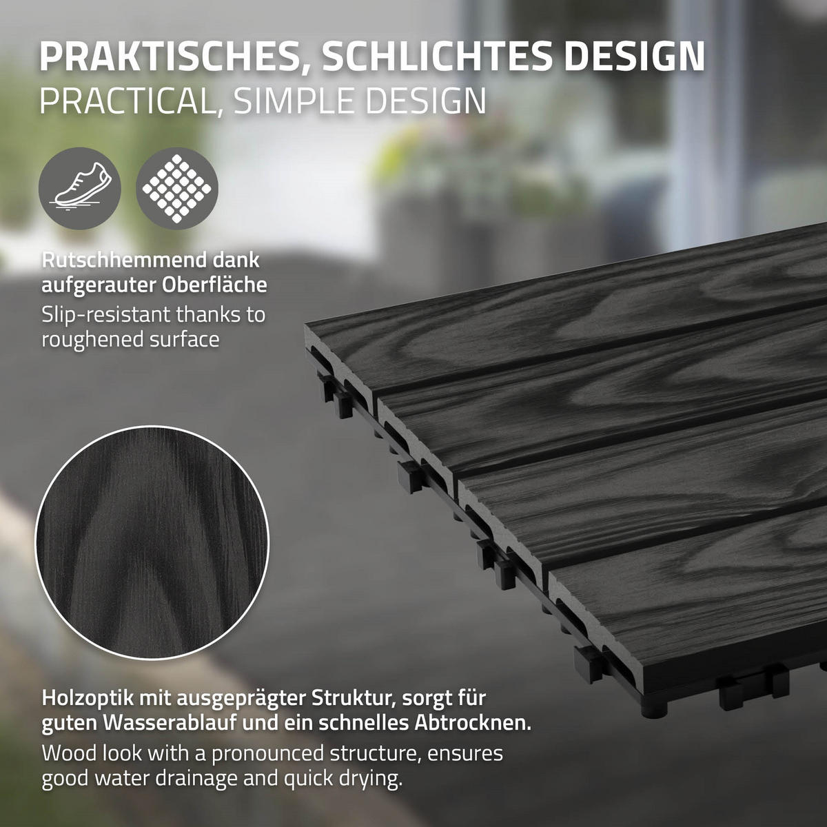 TERRASSENFLIESE Anthrazit 22 Stück - Anthrazit, Holzwerkstoff (30/30/2.1cm) - ML-DESIGN